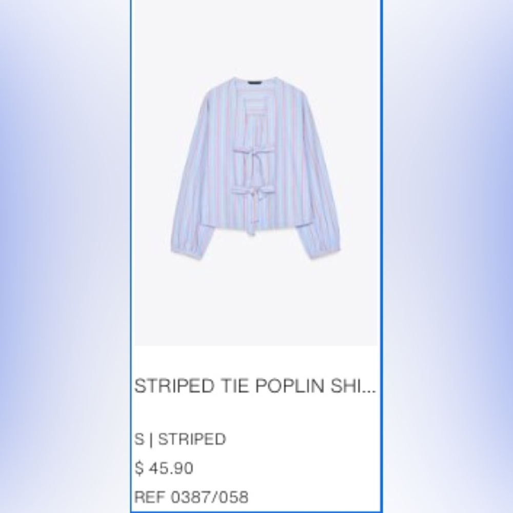 ZARAStriped Tie-Front Blouse in Light Blue & Pink